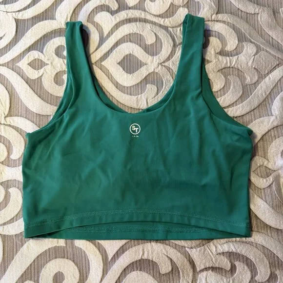 Social Tourist Kelly Green Stretch Crop Bra Tank Top Size Small EUC - Picture 2 of 8